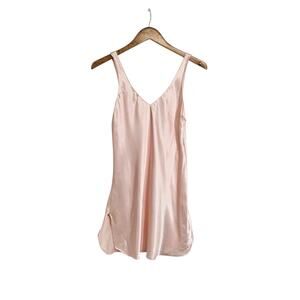 Vintage Amaretta Pink Silky Satin V-neck Slip Negligee Nightie Nightgown